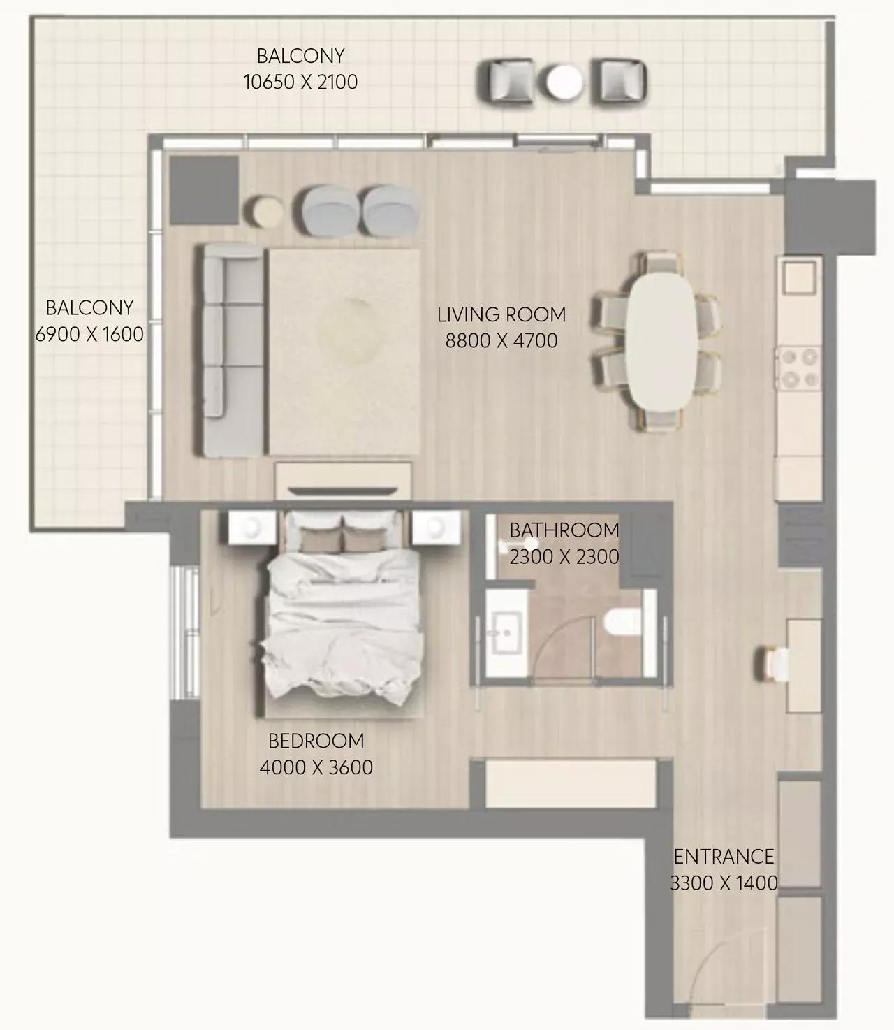 1 BR Apartament.  Type B.