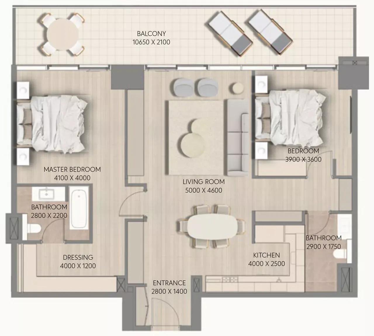 2 BR Apartament.  Type A.